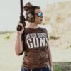 Women's Messy Buns & Guns T-Shirt - Woodland Camo -Grunt Style Sales BlankPoster2000x2000 015 GS5021 Women sWoodlandCamoMessyBuns Guns min