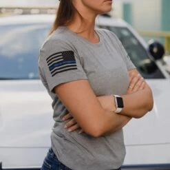 Women's Blue Line Flag T-Shirt - Dark Heather Gray -Grunt Style Sales BlankPoster 2000X2000 4BlueLineFlag min