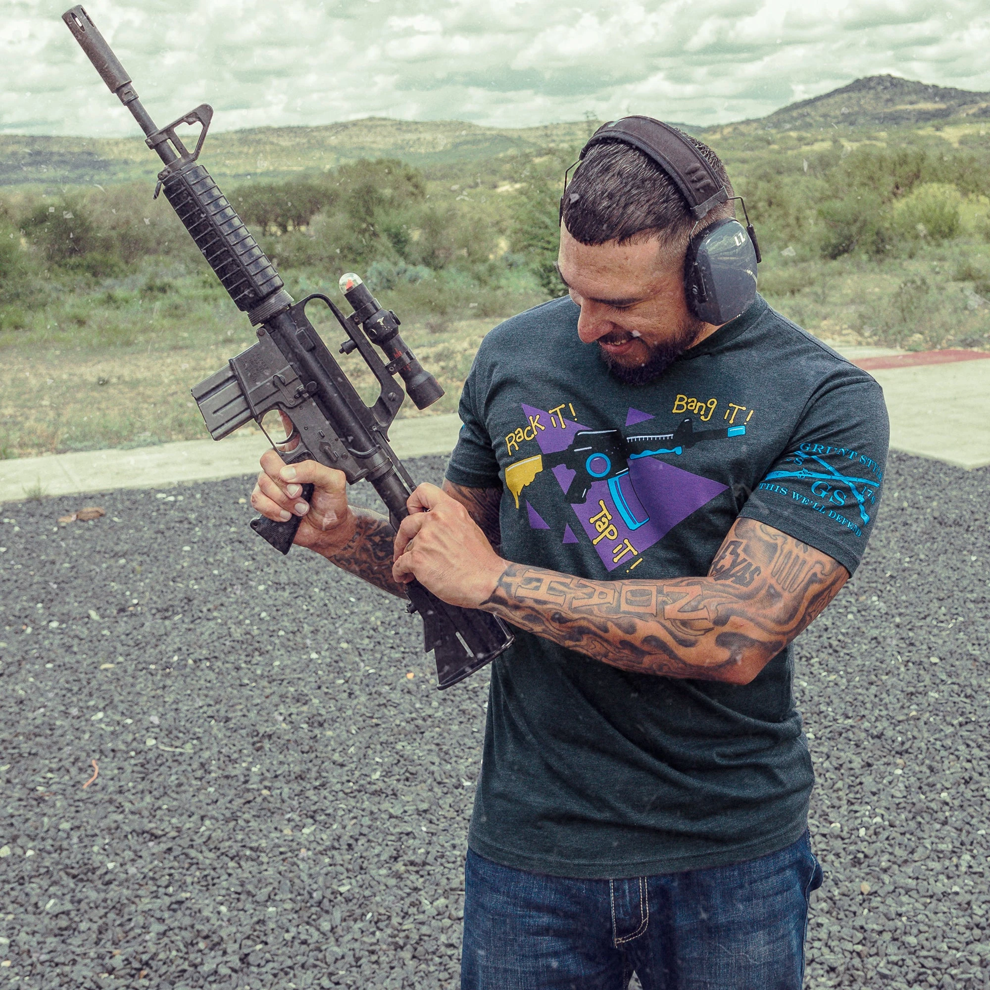 Tap, Rack, Bang T-Shirt - Heather Black 4 Tap, Rack, Bang T-Shirt - Heather Black - Image 2