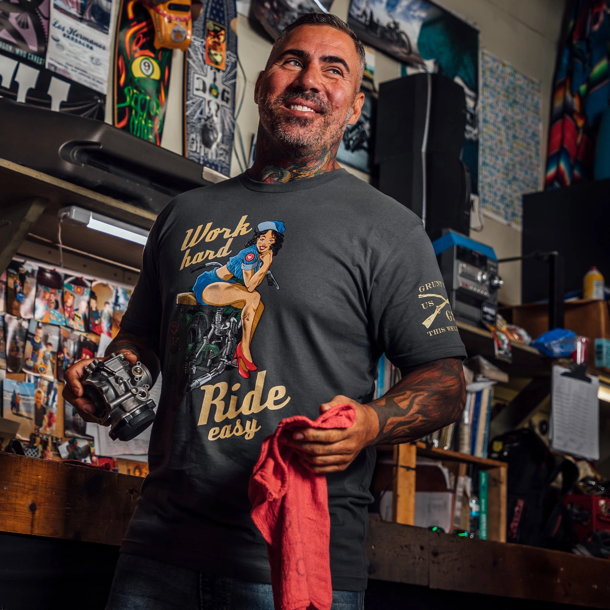 Work Hard, Ride Easy T-Shirt - Dark Grey 4 Work Hard, Ride Easy T-Shirt - Dark Grey - Image 2