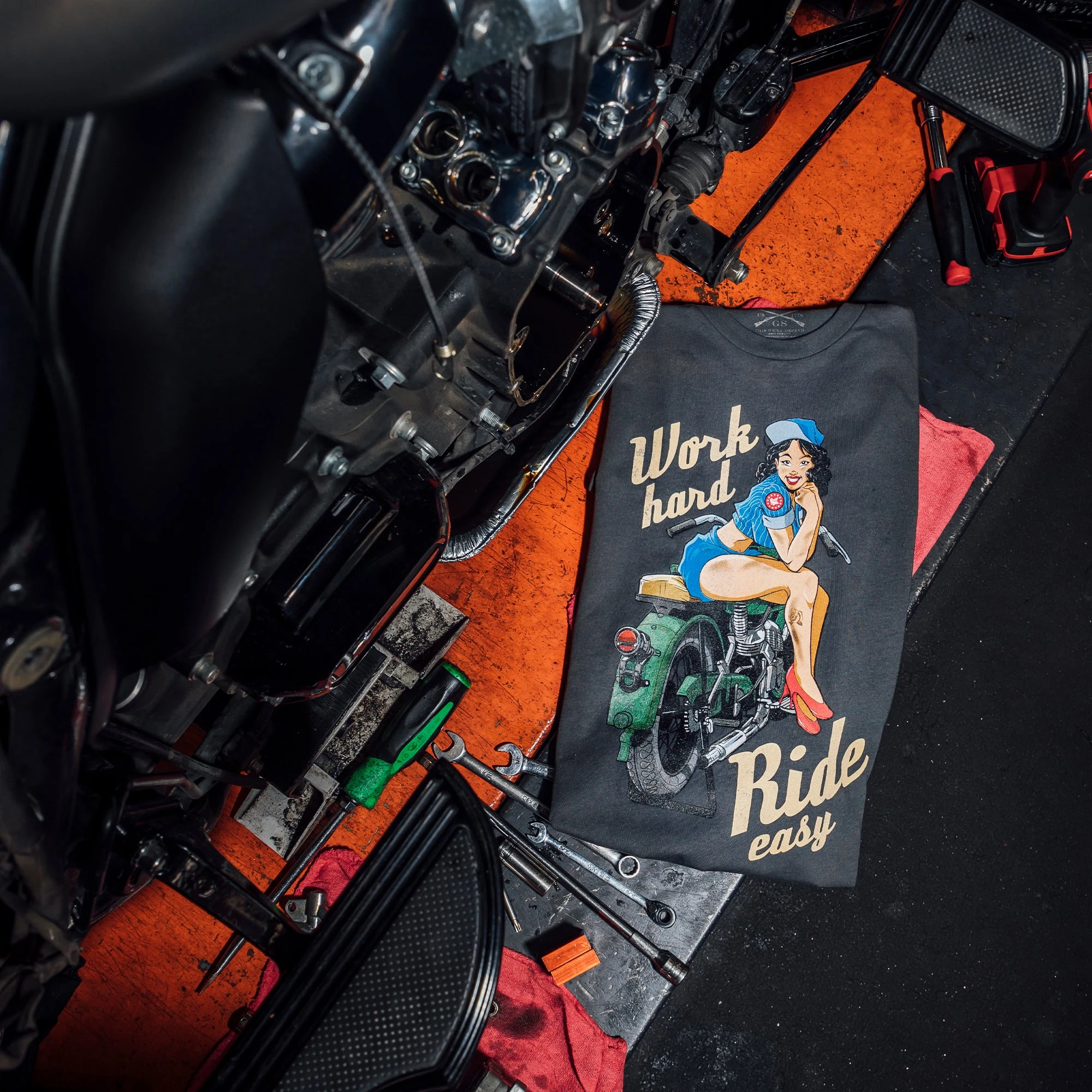 Work Hard, Ride Easy T-Shirt - Dark Grey 5 Work Hard, Ride Easy T-Shirt - Dark Grey - Image 3