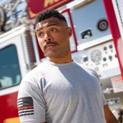 Red Line Flag T-Shirt - Dark Heather Grey -Grunt Style Sales BlankPoster 2000X2000 GS5057 RedLineFlag DarkHeatherGrey