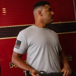 Red Line Flag T-Shirt - Dark Heather Grey -Grunt Style Sales BlankPoster 2000X2000 GS5057 RedLineFlag DarkHeatherGrey 3