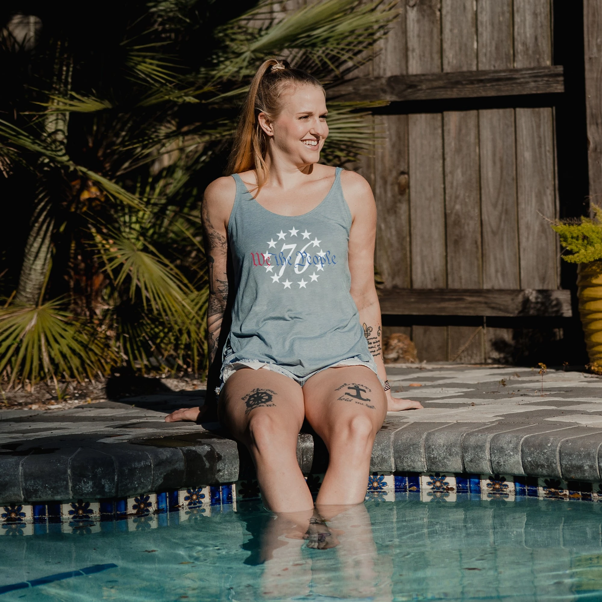 Women's 76 We The People Flowy Tank - Stonewash Denim