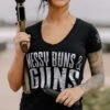 Women's Messy Buns & Guns V-Neck - Black -Grunt Style Sales BlankPoster 2000X2000 copy4MB G VNeck