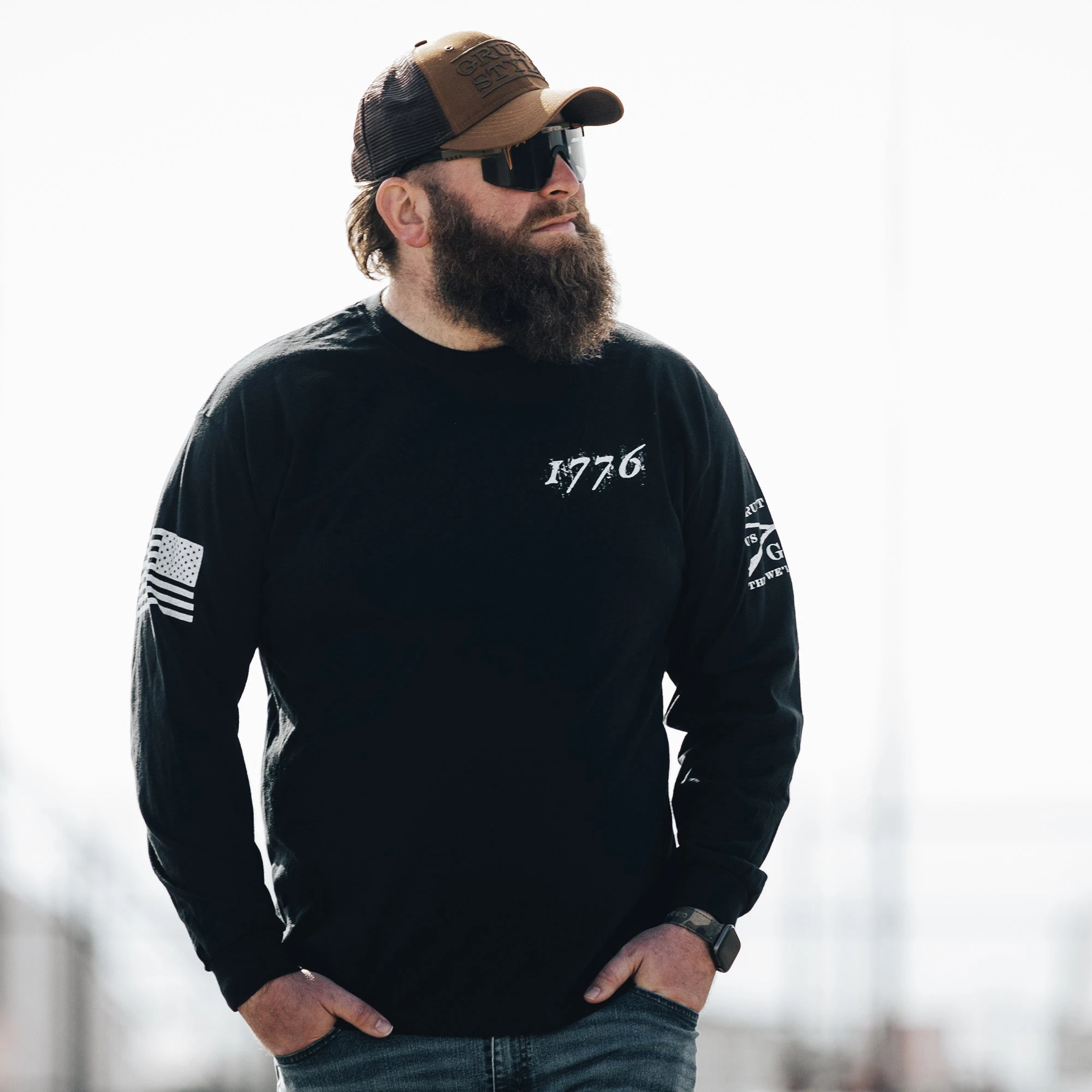 1776 Flag Long Sleeve - Black 3 1776 Flag Long Sleeve - Black - Image 2