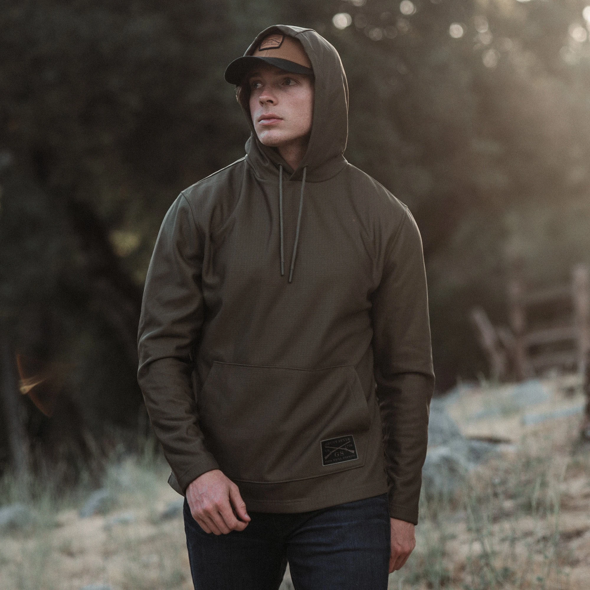 Men's Waffle Top Hoodie - Military Green 3 Men's Waffle Top Hoodie - Military Green