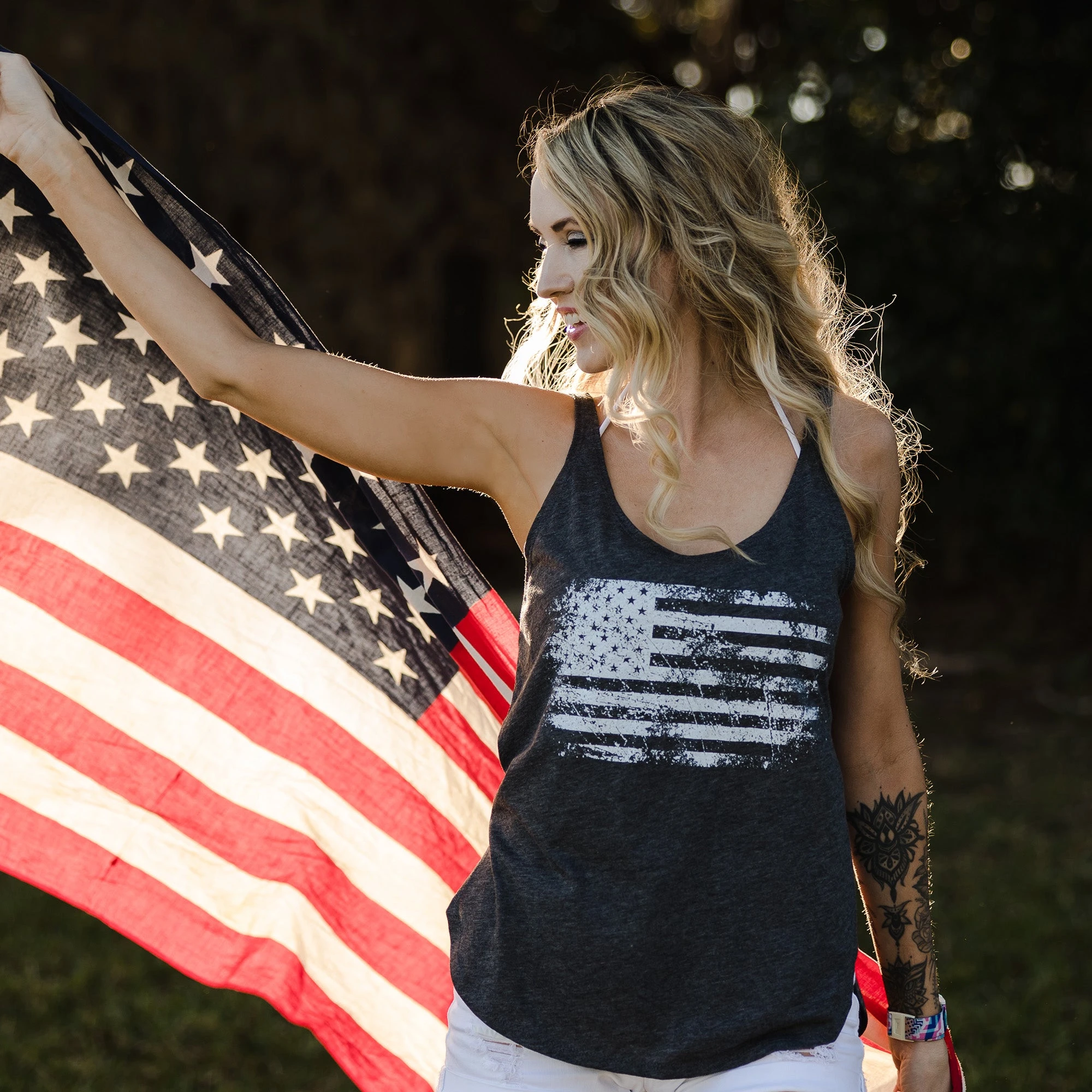 Women's Vintage American Flowy Tank - Charcoal 5 Women's Vintage American Flowy Tank - Charcoal - Image 3
