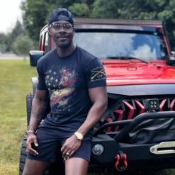 Worn Flag 2.0 T-Shirt - Black -Grunt Style Sales GS2742 WornFlag2 0 051523 001