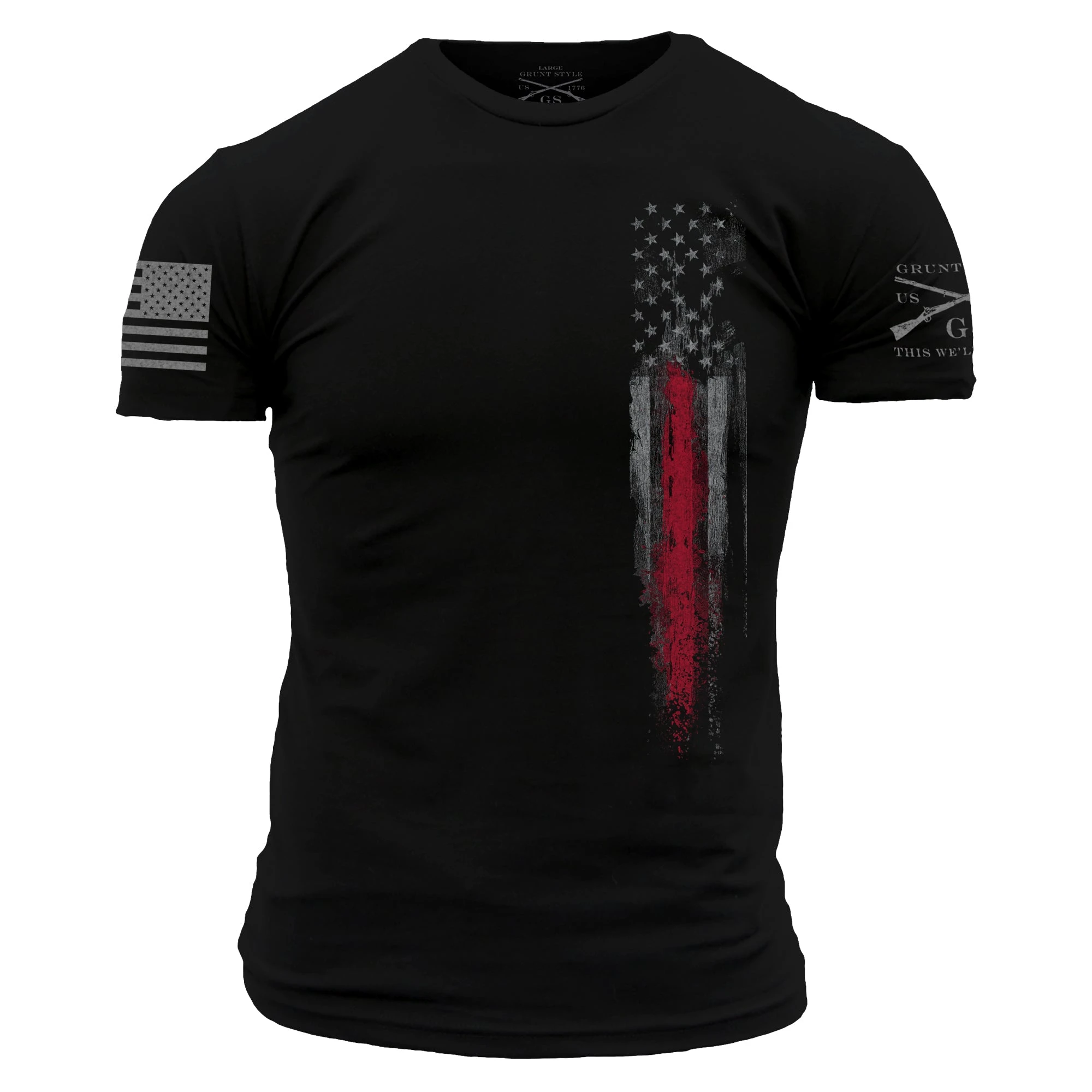 Red Line Flag T-Shirt - Black 3 Red Line Flag T-Shirt - Black