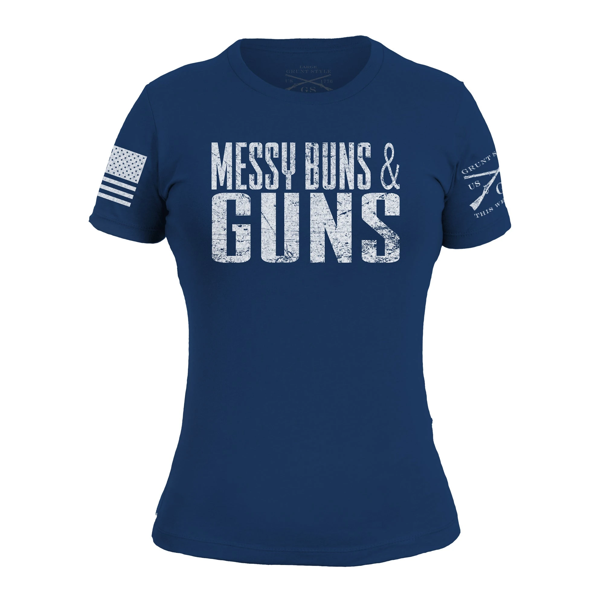 Women's Messy Buns And Guns T-Shirt - Royal 4 Women's Messy Buns And Guns T-Shirt - Royal - Image 2