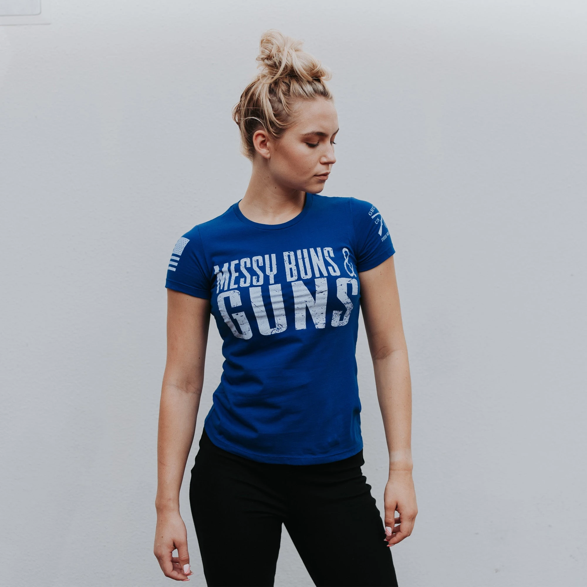 Women's Messy Buns And Guns T-Shirt - Royal 5 Women's Messy Buns And Guns T-Shirt - Royal - Image 3