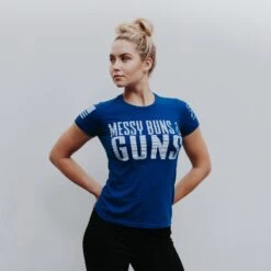Women's Messy Buns And Guns T-Shirt - Royal 12 Women's Messy Buns And Guns T-Shirt - Royal -Grunt Style Sales GS2855 MessyBuns Guns 60