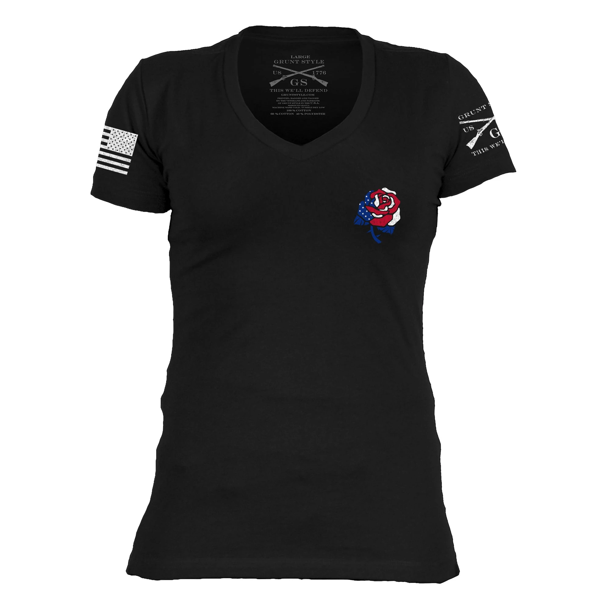 Women's Freedom Rose V-Neck - Black 9 Women's Freedom Rose V-Neck - Black - Image 7