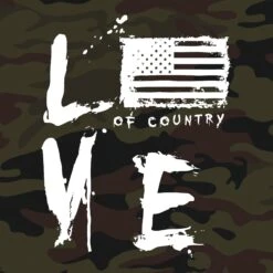 Women'sLove Of Country T-Shirt - Woodland Camo -Grunt Style Sales GS5022 Women sWoodlandCamoLoveofCountry STANDARD WEB READY frontArt