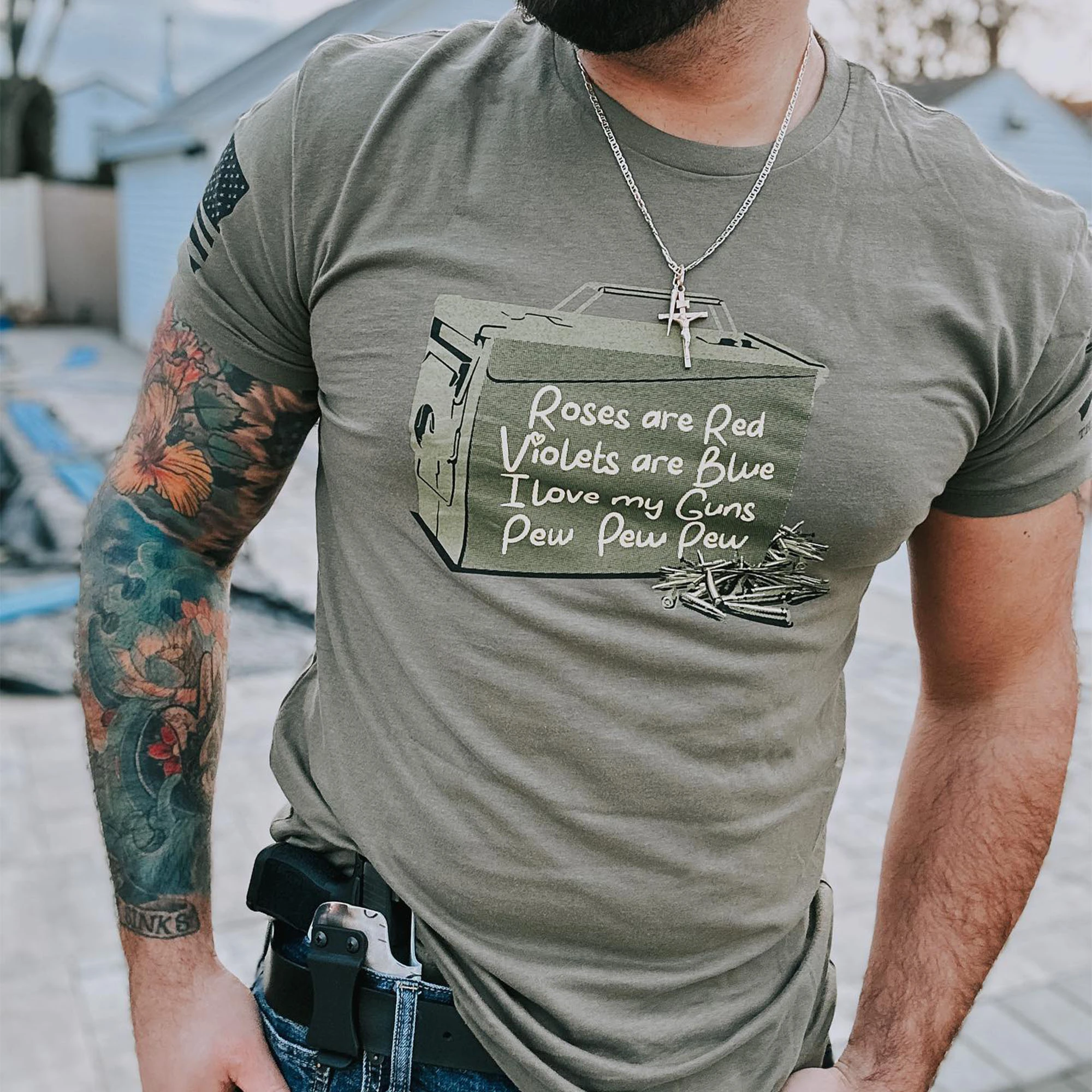 Love Guns Poem T-Shirt - Military Green 5 Love Guns Poem T-Shirt - Military Green - Image 3