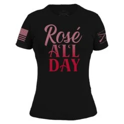 Women's Rosé All Day Slim Fit T-Shirt - Black -Grunt Style Sales GS5565 RoseAllDayWomen sSlimFitTee Black STANDARD WEB READY