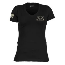 Women's Grunt Style Stars & Bars V-Neck - Black -Grunt Style Sales GS5575 GruntStyleStars BarsWomen sV Neck Black Black WEB READY 2022frt