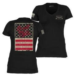 Women's Grunt Style Stars & Bars V-Neck - Black -Grunt Style Sales GS5575 GruntStyleStars BarsWomen sV Neck Black Black WEB READY 2022frtbk