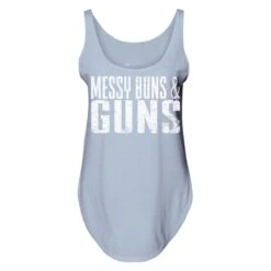 Women's Messy Buns & Guns Flowy Tank - Stonewash Denim 8 Women's Messy Buns & Guns Flowy Tank - Stonewash Denim -Grunt Style Sales GS5809 MessyBuns GunsWomen sFlowyTank StonewashDenim WEB READY front