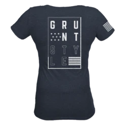Women's Stars And Stripes Logo V-Neck - Midnight Navy -Grunt Style Sales GS5885 Women s Stars and Stripes Logo V Neck Midnight Navy back WEB READY