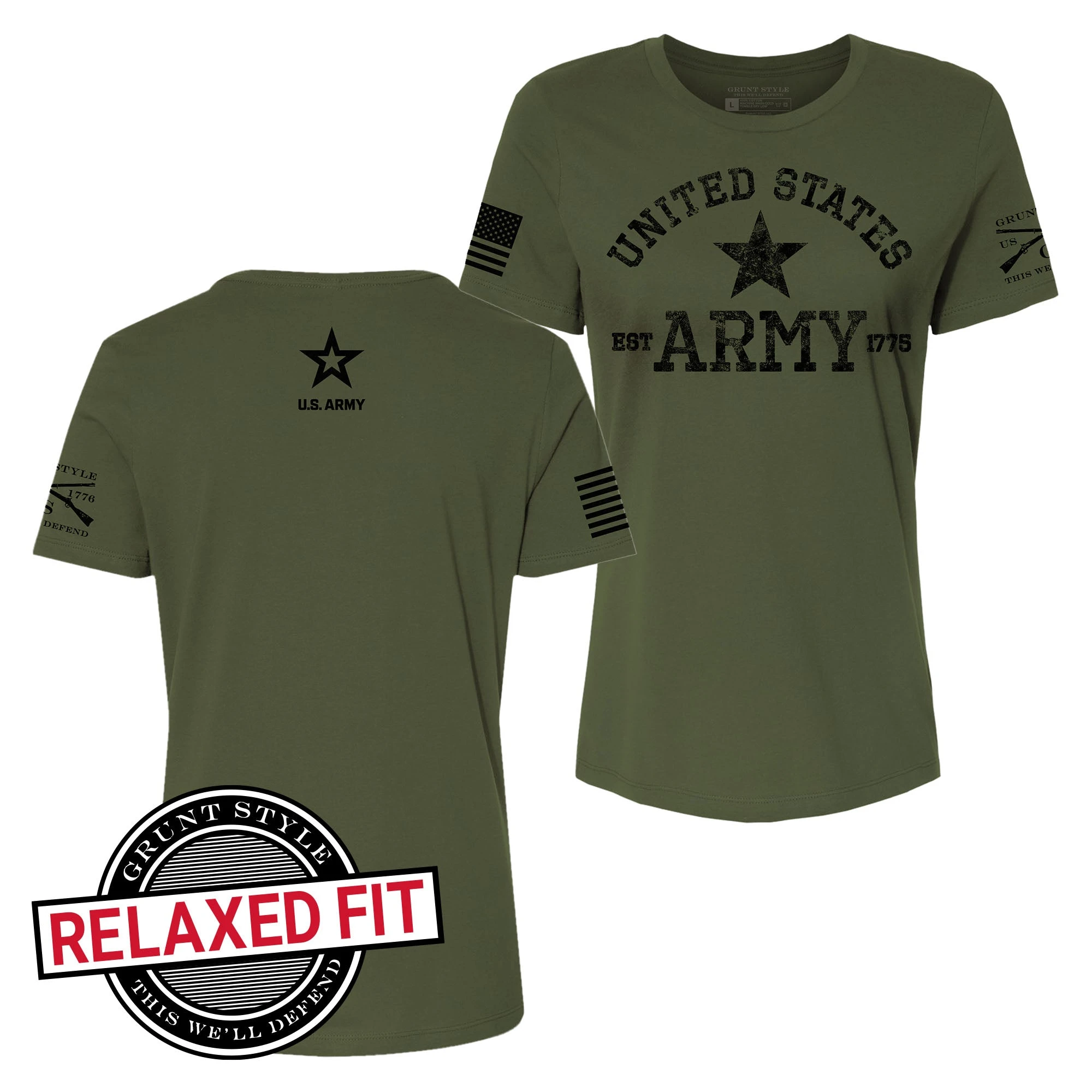 Women's Army Est. 1775 Relaxed Fit T-Shirt - Military Green 3 Women's Army Est. 1775 Relaxed Fit T-Shirt - Military Green