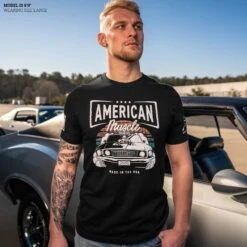 American Muscle T-Shirt - Black -Grunt Style Sales Model Info Poster 2000x2000 GS5539 AmericanMuscleMen sTee 2
