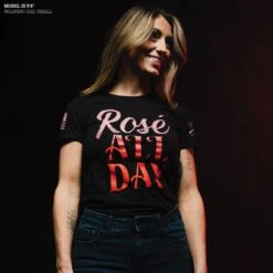 Women's Rosé All Day Slim Fit T-Shirt - Black -Grunt Style Sales Model Info Poster 2000x2000 GS5565 RoseAllDayWomen sSlimFitTee Black
