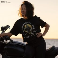 Women's War Eagle Oversized Cropped T-Shirt - Black -Grunt Style Sales Model Info Poster 2000x2000 GS5632 WarEagleWomen sOversizedCroppedTee Black