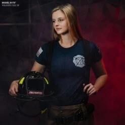 Women's Wherever Flames May Rage Slim Fit T-Shirt - Midnight Navy -Grunt Style Sales Model Info Poster 2000x2000 GS5717WomensWhereverFlamesMayRageSlimFit MidnightNavy