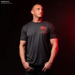 Red Blood Blue Collar™ T-Shirt - Charcoal -Grunt Style Sales Model Info Poster 2000x2000 GS5758RedBloodBlueCollar Charcoal 1