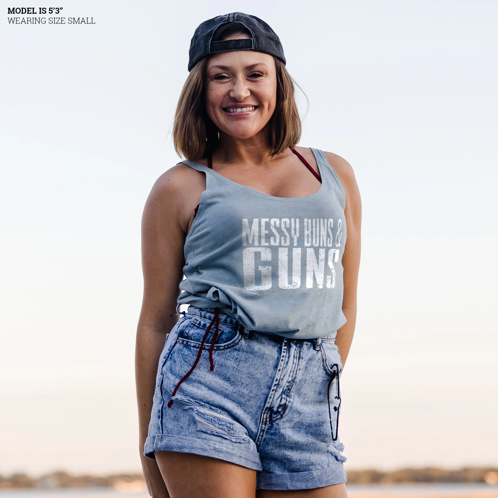Women's Messy Buns & Guns Flowy Tank - Stonewash Denim 4 Women's Messy Buns & Guns Flowy Tank - Stonewash Denim - Image 2