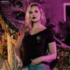 Women's Never Trust The Living V-Neck - Black -Grunt Style Sales Model Info Poster 2000x2000 GS6219NeverTrustTheLivingV Neck