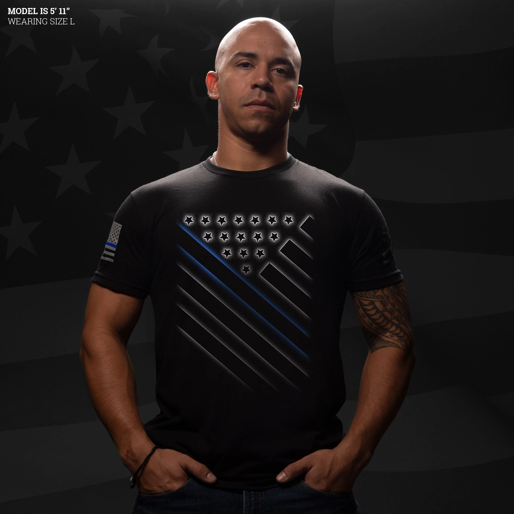 Support Blue Line T-Shirt - Black 4 Support Blue Line T-Shirt - Black - Image 2