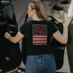 Women's Grunt Style Stars & Bars V-Neck - Black -Grunt Style Sales Model Info Poster 2000x2000 copy3